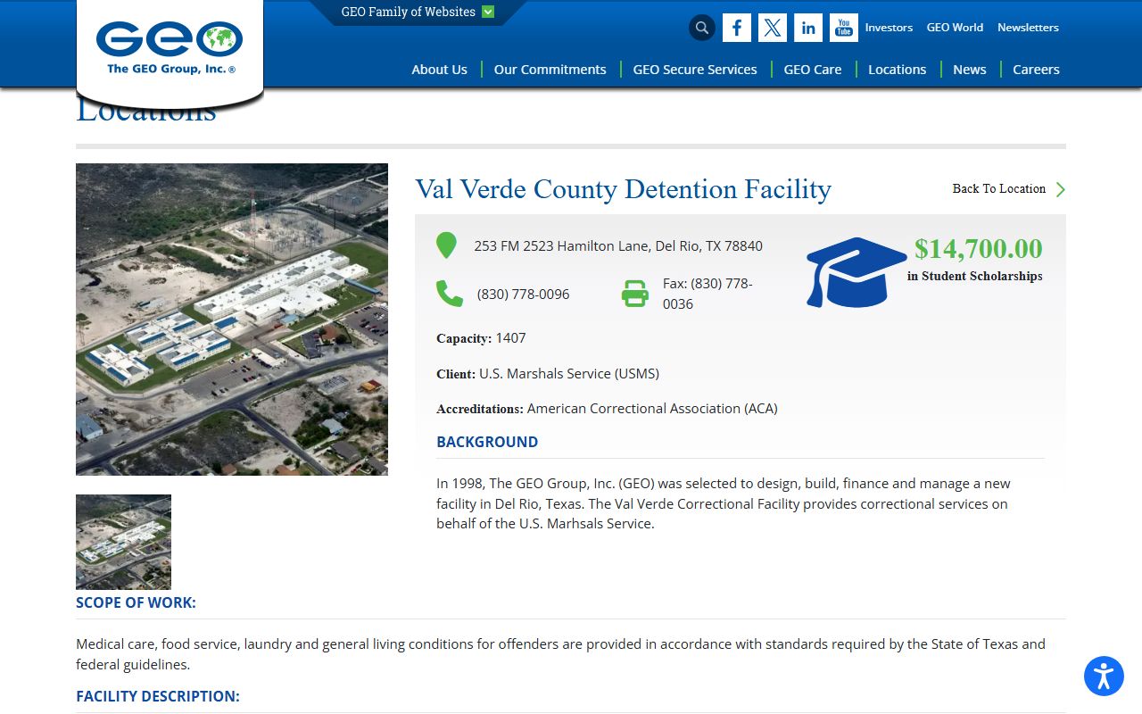 Val Verde County Detention Facility inmate lookup GEO facility page